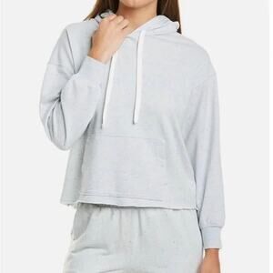 Splendid NWT Light Blue Speckled Cropped Lounge Pullover Hoodie Sweatshirt